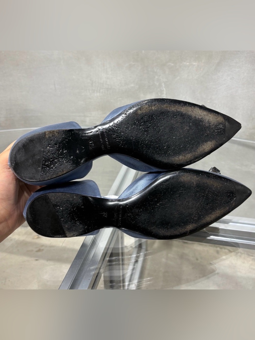 Roger Vivier Navy Satin Pointed D'Orsay Flats with Crystal Buckle - Picture 7 of 8